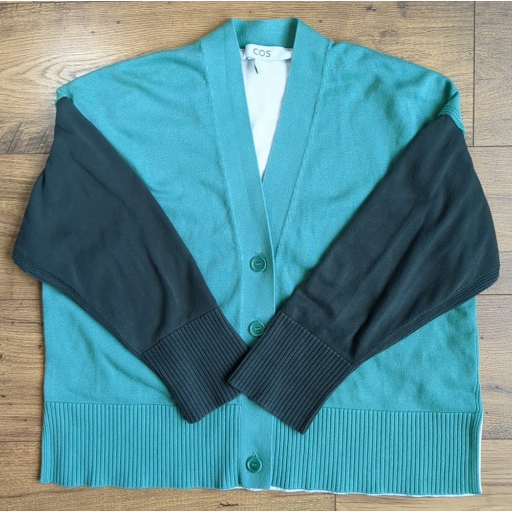 COS Womens S‎ 3/4 Sleeve Button Boxy Oversized Boyfriend Cardigan Sweater - Picture 2 of 11
